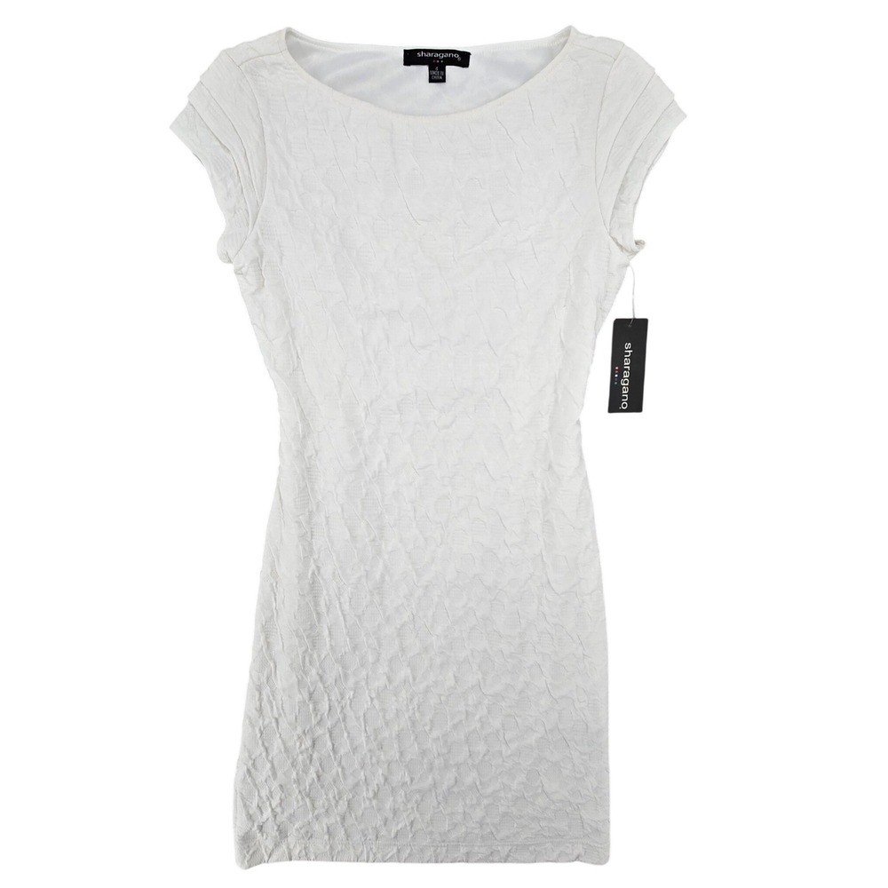 Sharagano New 4 Womens Minimalist Textured‎ Graduation Ivory Bodycon Dress